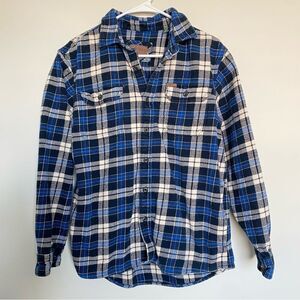 Orvis Men’s Heavy Flannel Plaid Button Down Shacket Blue White Size Medium